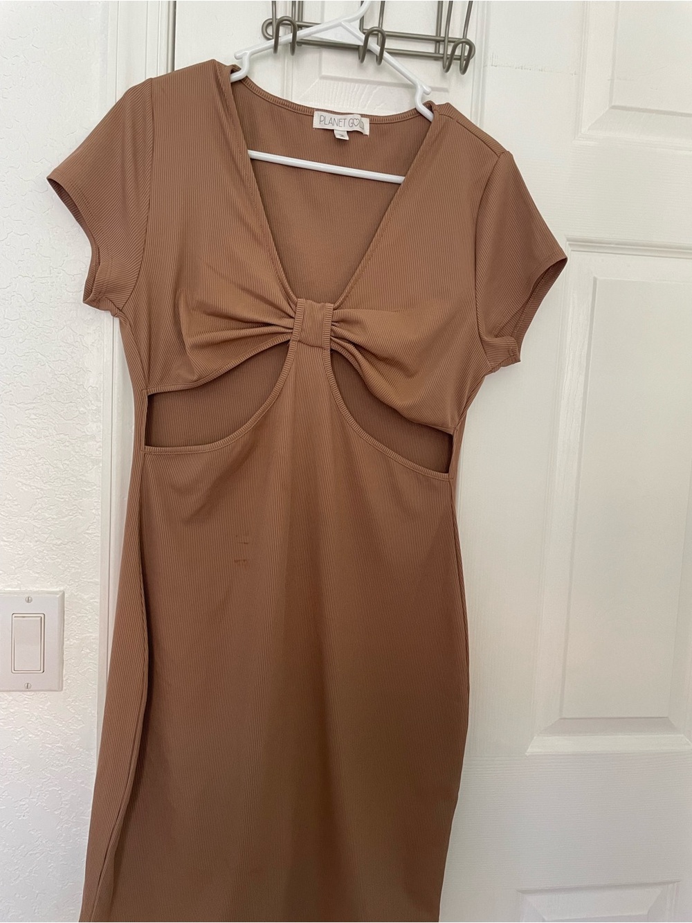Planet Gold Knot-Front Cutout Dress - Tan Brown